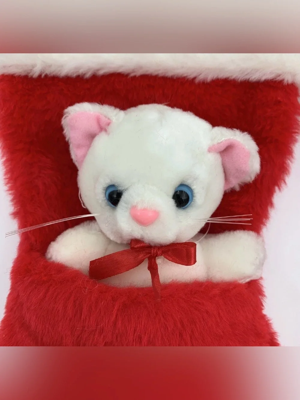 2 Vintage Santa’s Best Christmas Stockings 14” Small Mouse Cat Stuffed Animals.